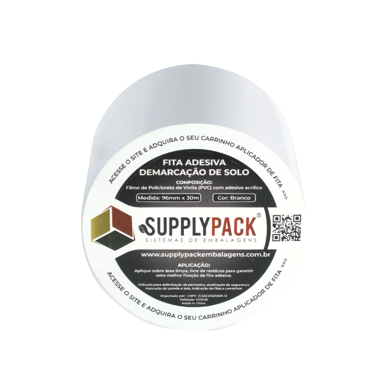 Fita Adesiva de Demarcação de Solo 100mm X 30m - Branca Supplypack