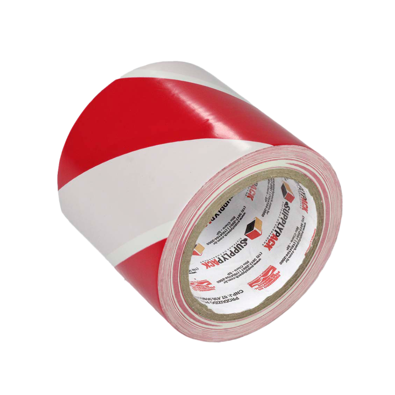  Fita Adesiva de Demarcação de Solo 100mm X 30m - Zebrada Branco/Vermelho Supplypack