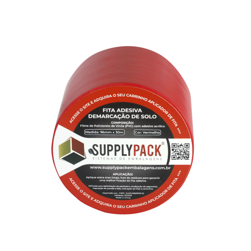 Fita Adesiva de Demarcação de Solo 96mm X 30m - Vermelha Supplypack