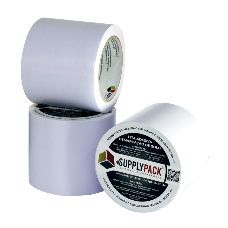 Fita Adesiva de Demarcação de Solo 100mm X 30m - Branca Supplypack