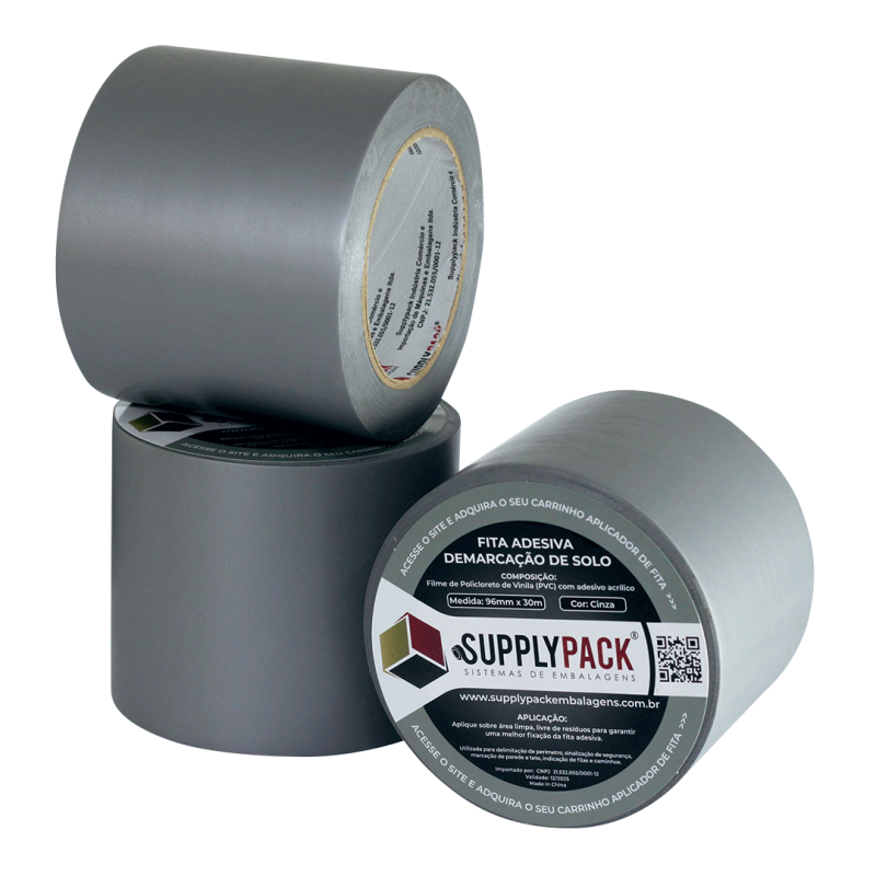 Fita Adesiva de Demarcação de Solo 100mm X 30m - Cinza Supplypack