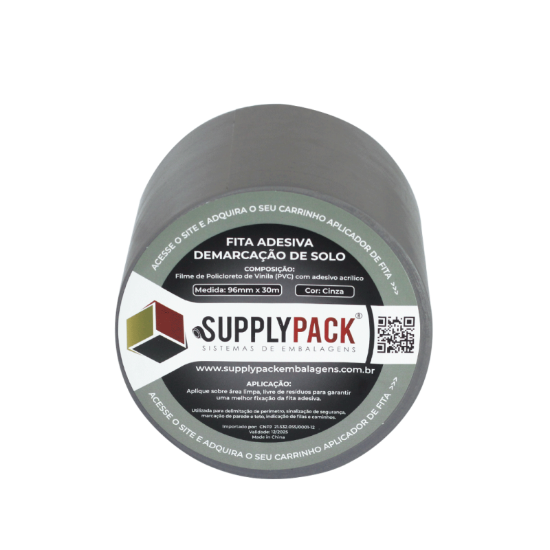 Fita Adesiva de Demarcação de Solo 100mm X 30m - Cinza Supplypack