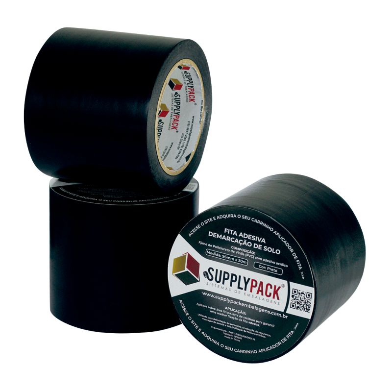 Fita Adesiva de Demarcação de Solo 100mm X 30m - Preto Supplypack SP