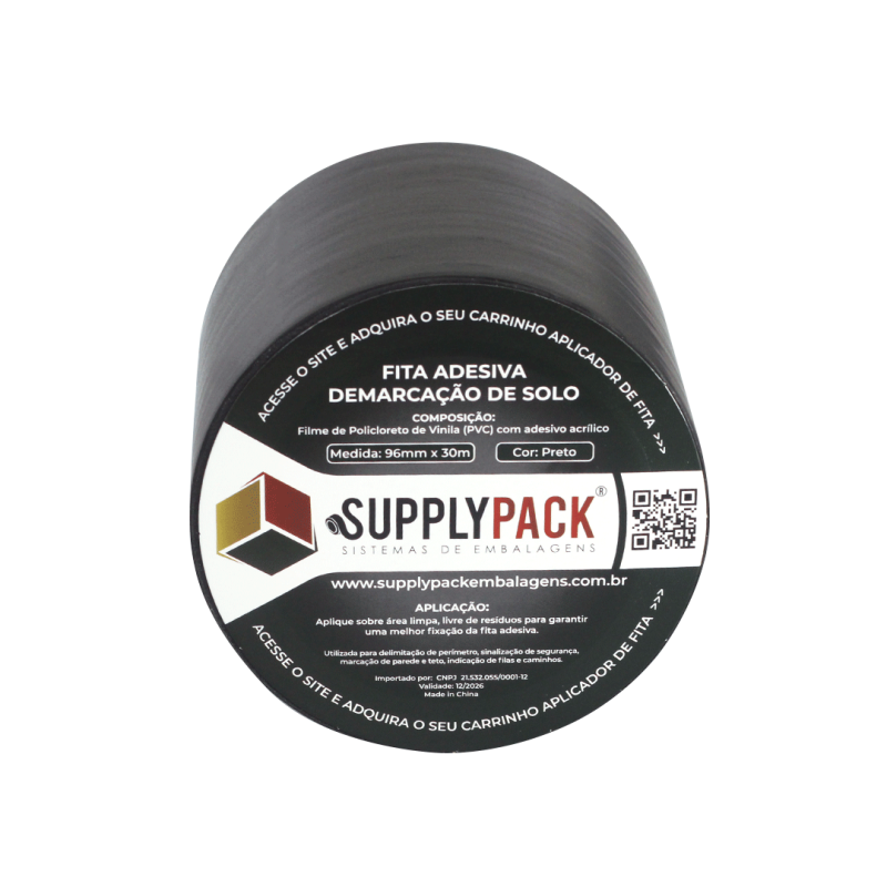 Fita Adesiva de Demarcação de Solo 100mm X 30m - Preto Supplypack SP