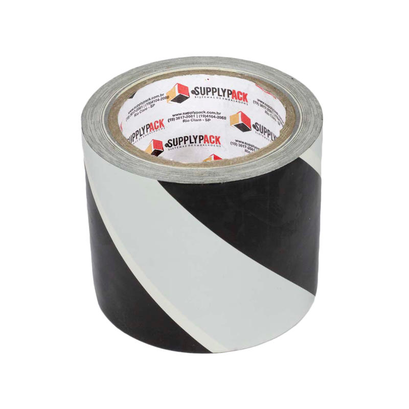  Fita Adesiva de Demarcação de Solo 100mm X 30m - Zebrada Branco/Preto Supplypack