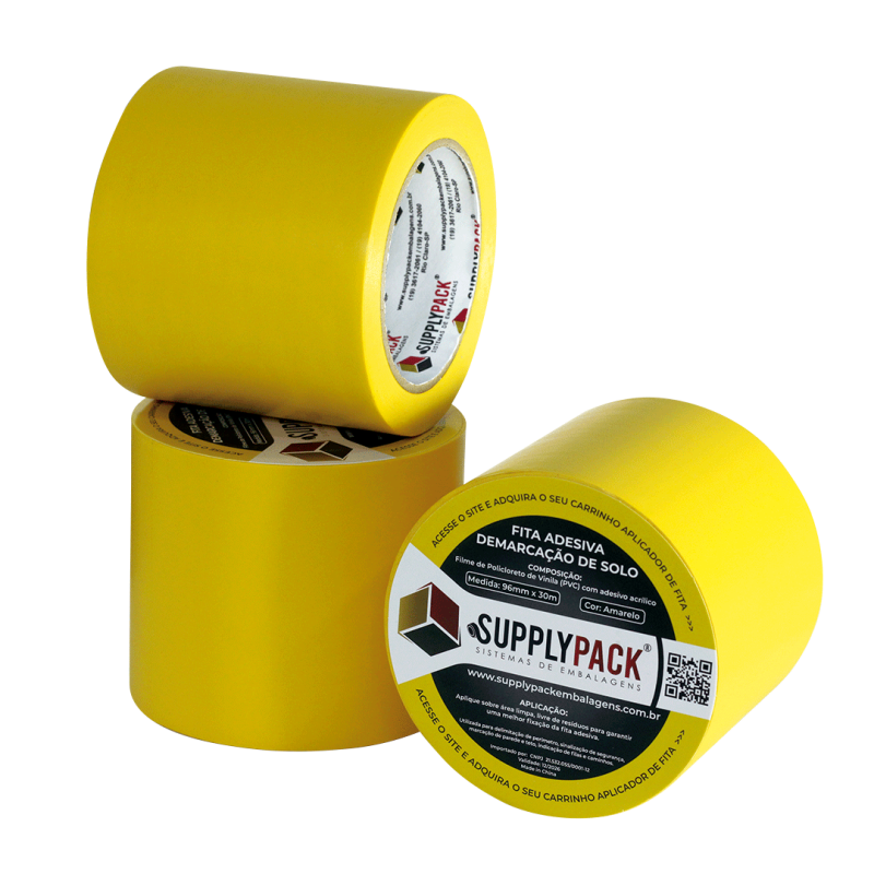 Fita Adesiva de Demarcação de Solo 96mm X 30m - Amarela Supplypack