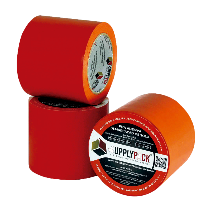 Fita Adesiva de Demarcação de Solo 96mm X 30m - Laranja Supplypack