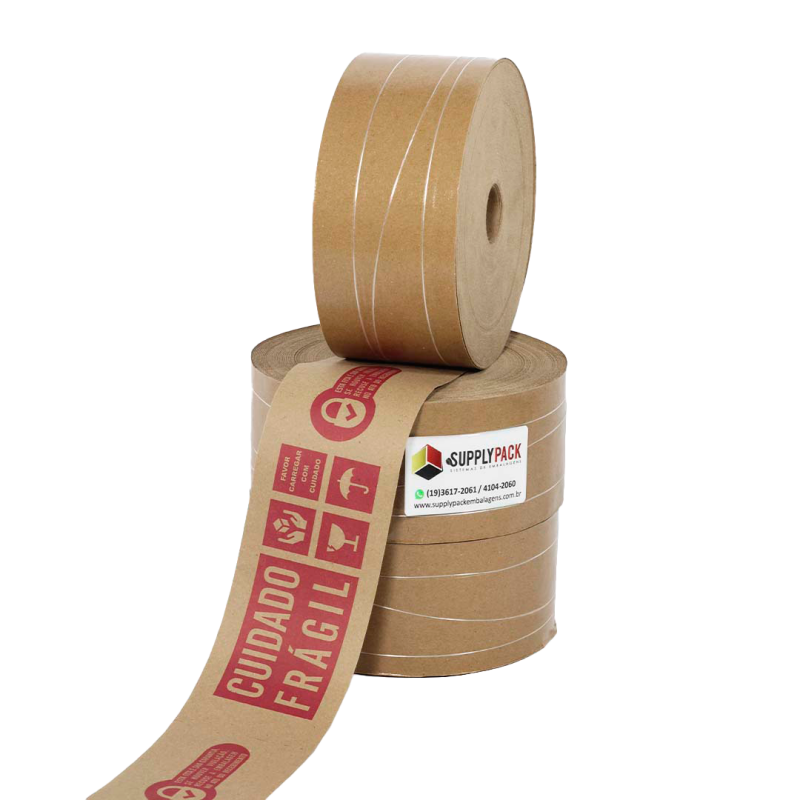Fita Gomada Cuidado Fragil 80mm c/ Reforco aprox. 1,800 kg Supplypack